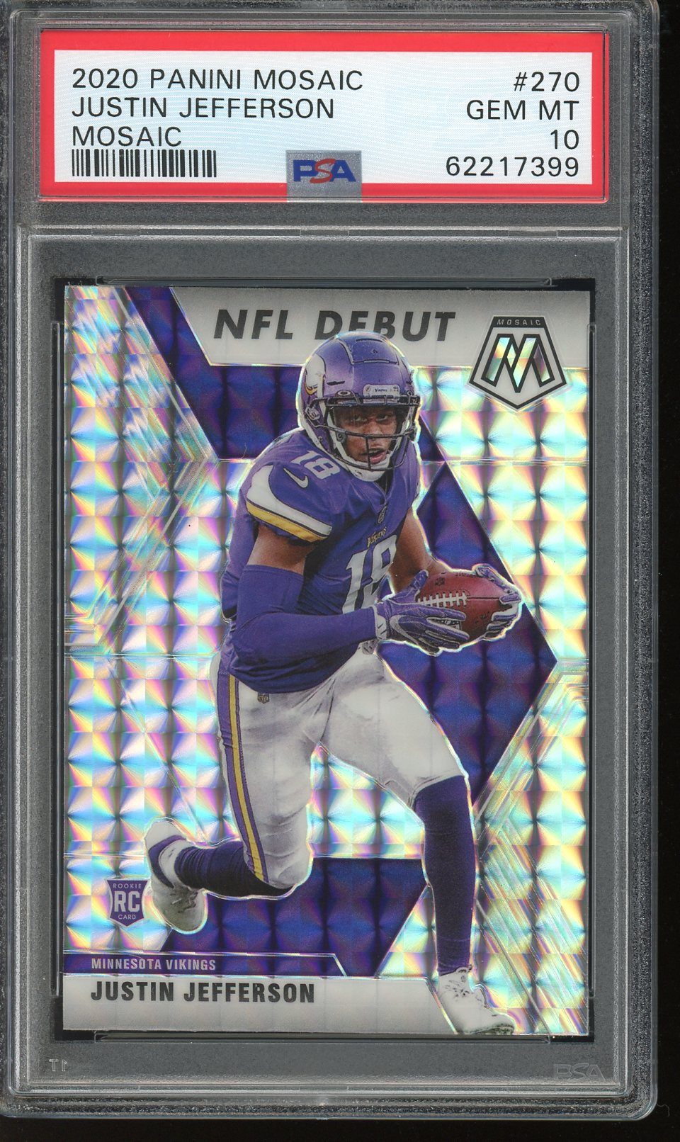 2020 Mosaic White Sparkle Justin Jefferson RC PSA 10 SSP Vikings Rookie