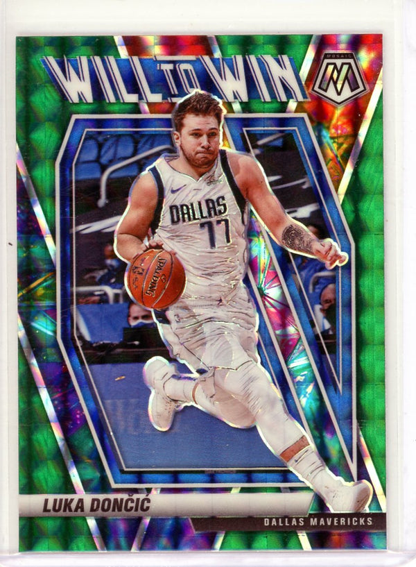 Luka Doncic - 2020-21 Panini Mosaic #12 - Will to Win Green Prizm