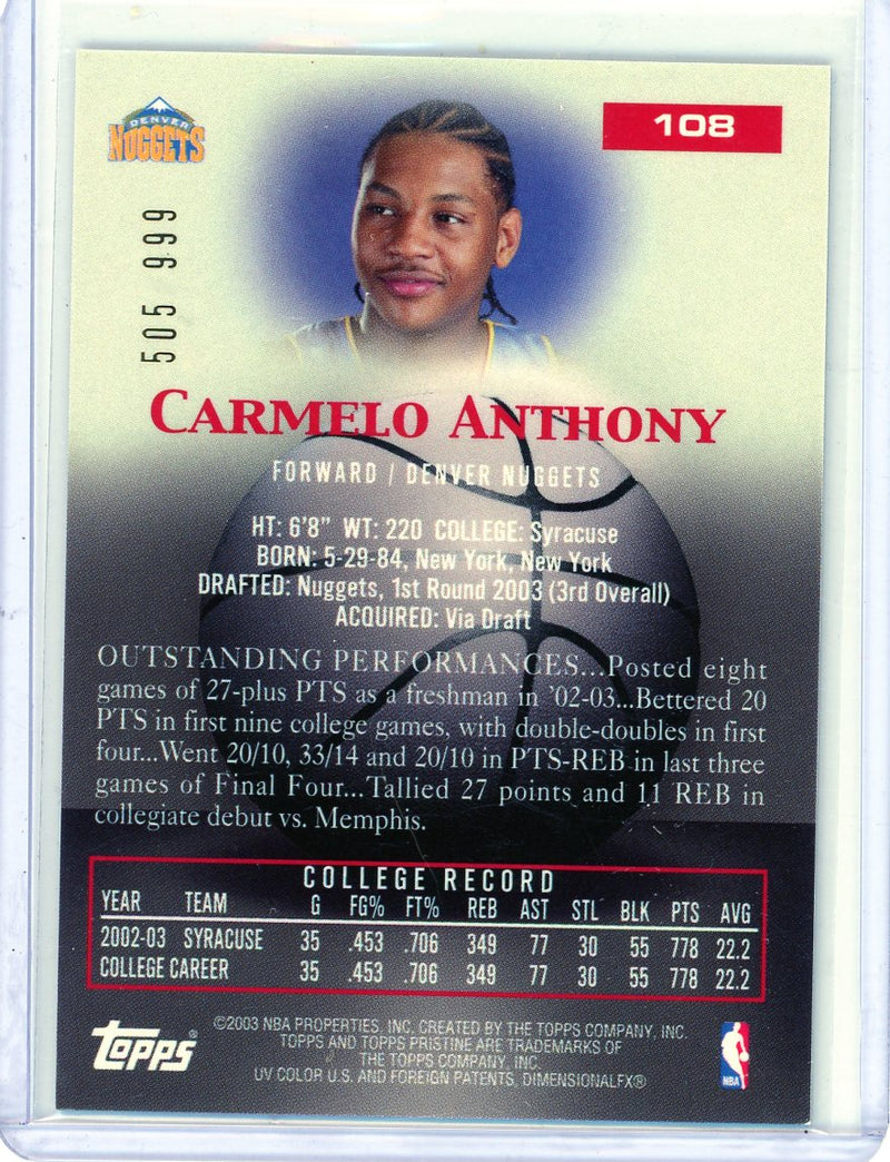 Carmelo Anthony - 2003 Topps Pristine