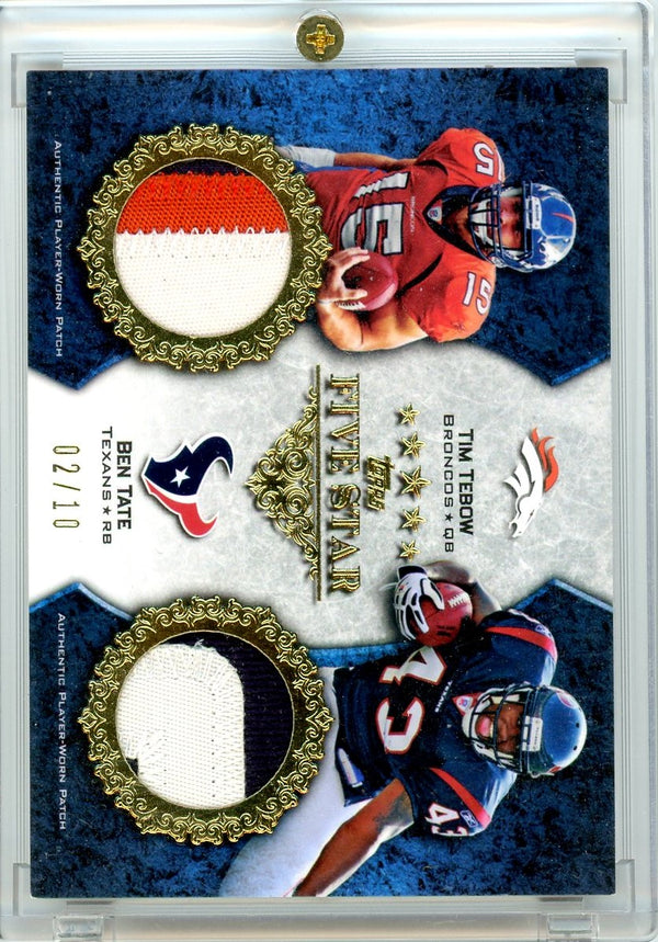 Tim Tebow Ben Tate - 2010 Topps Five Star #DP-15 - Dual Patch Rookie Card Numbered 2/10